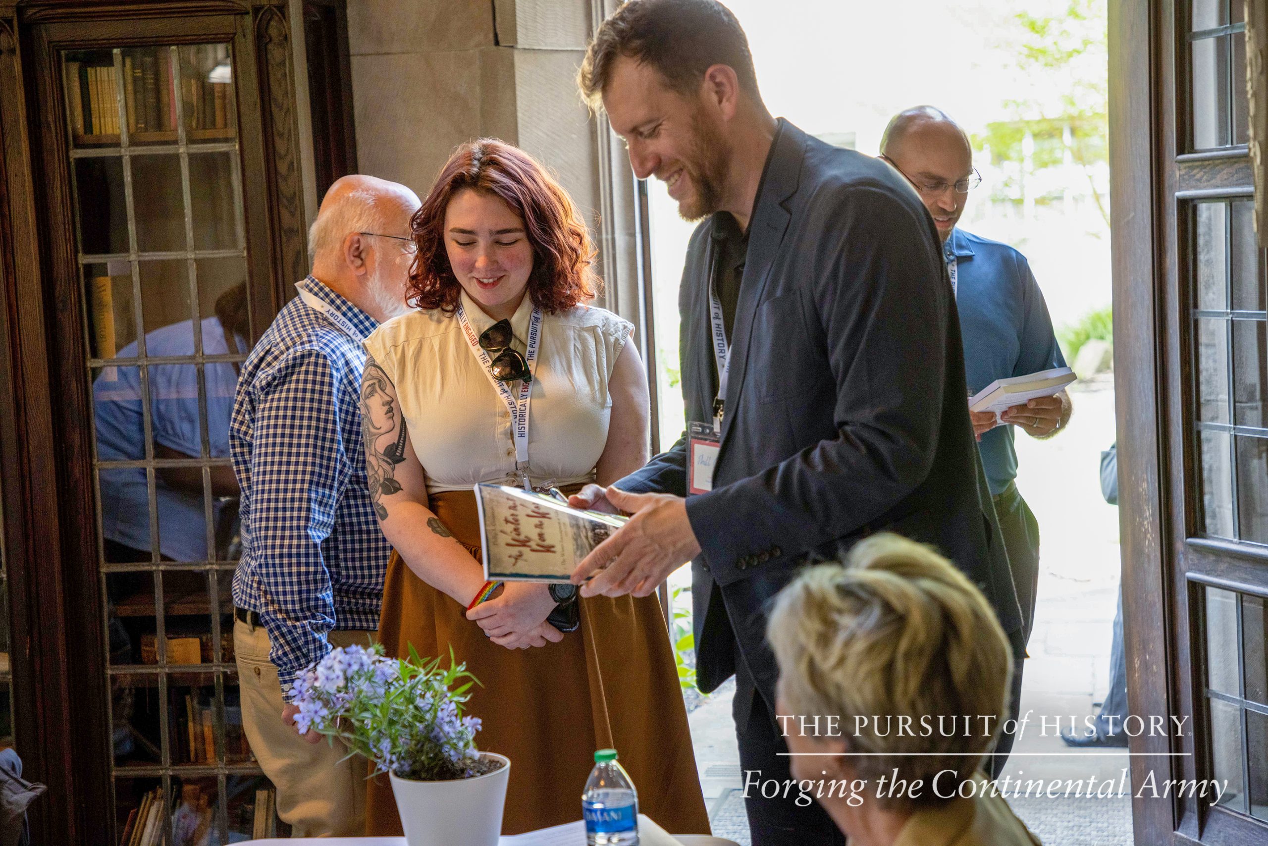 Phillip S. Greenwalt signing books at The Pursuit of History—Forging the Continental Army (19 May), Valley Forge National Historical Park (photo by Joe Tacynec)
