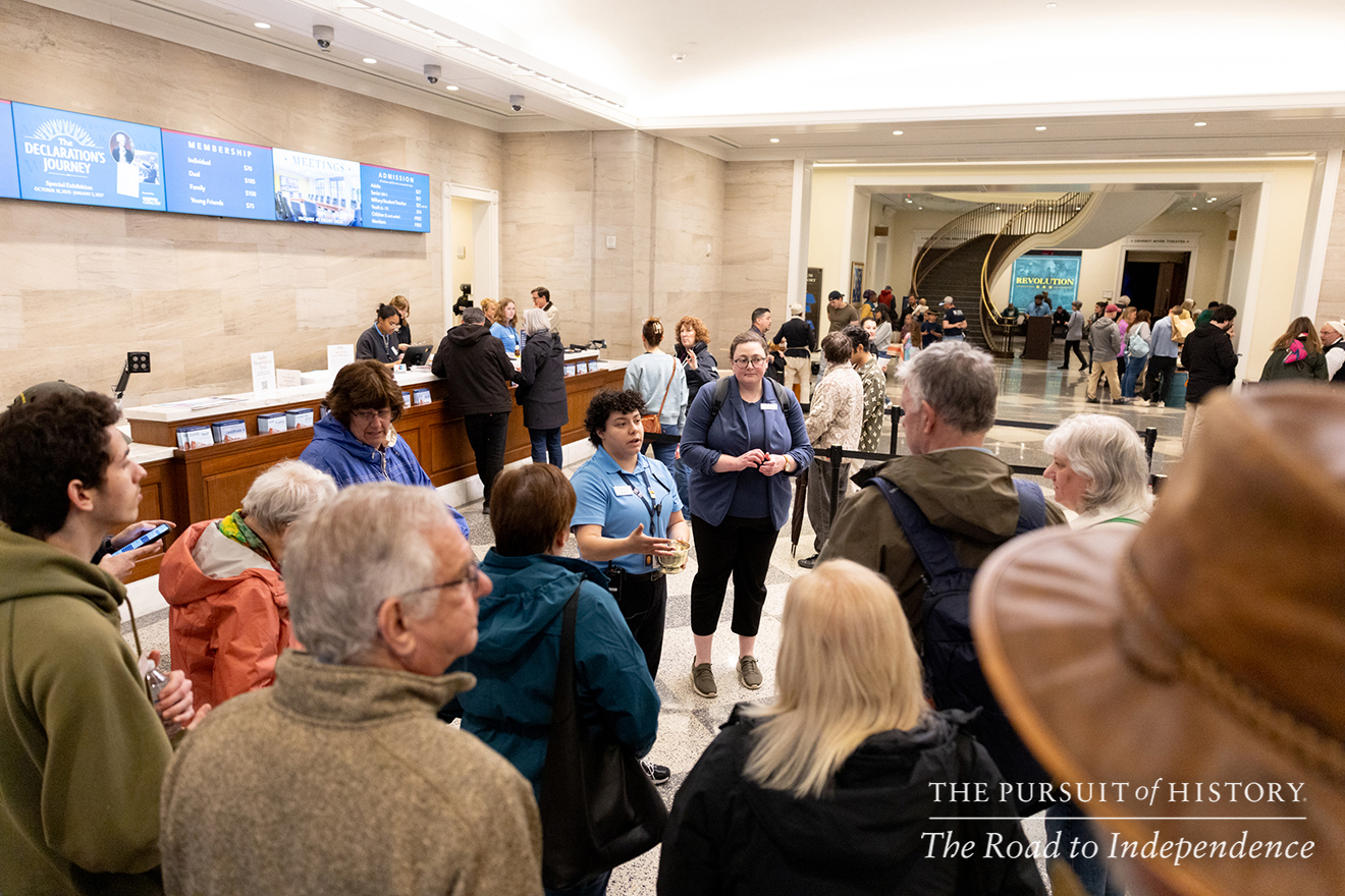 Emily Sneff, PhD, leading a tour of the Museum of the American Revolution; The Pursuit of History—The Road to Independence, Spring 2026 (photo by Joe Tacynec)-628