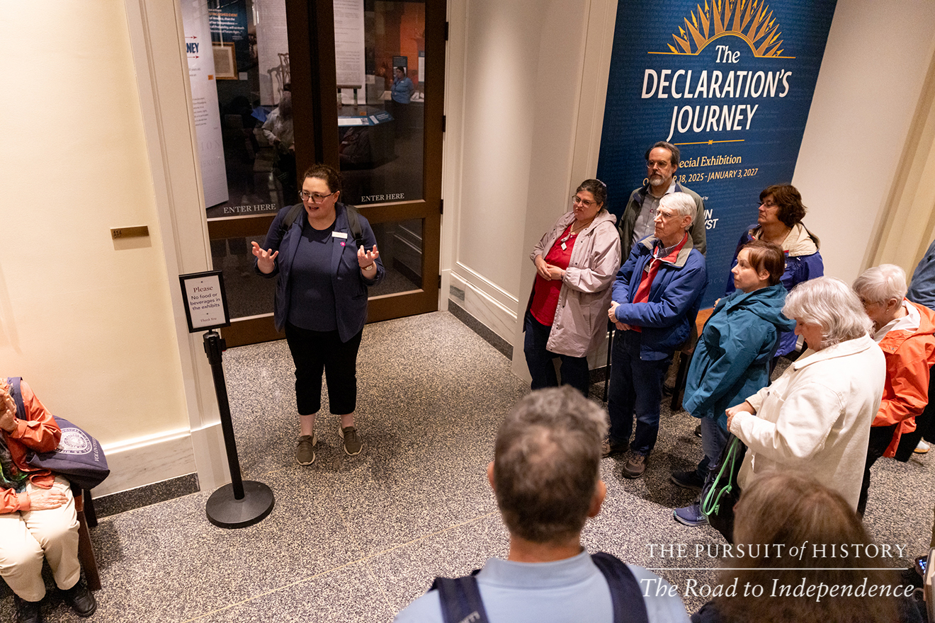 Emily Sneff, PhD, leading a tour of the Museum of the American Revolution; The Pursuit of History—The Road to Independence, Spring 2026 (photo by Joe Tacynec)-632
