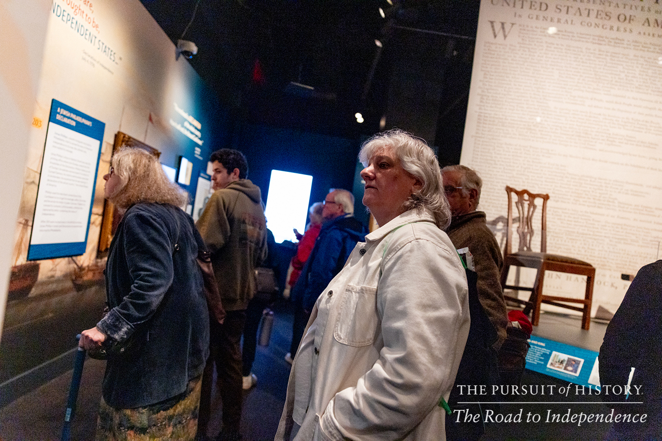 Emily Sneff, PhD, leading a tour of the Museum of the American Revolution; The Pursuit of History—The Road to Independence, Spring 2026 (photo by Joe Tacynec)-641