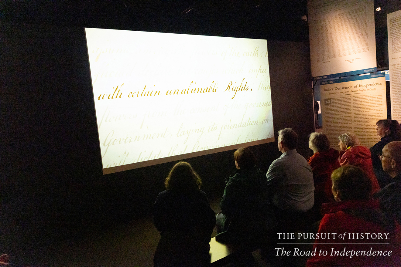 Emily Sneff, PhD, leading a tour of the Museum of the American Revolution; The Pursuit of History—The Road to Independence, Spring 2026 (photo by Joe Tacynec)-661