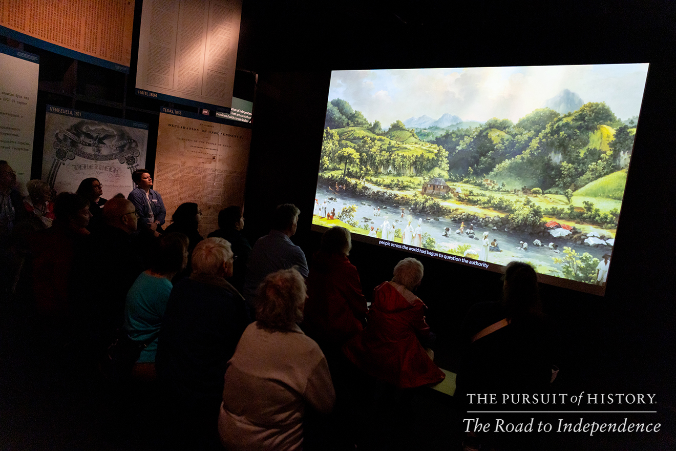 Emily Sneff, PhD, leading a tour of the Museum of the American Revolution; The Pursuit of History—The Road to Independence, Spring 2026 (photo by Joe Tacynec)-663