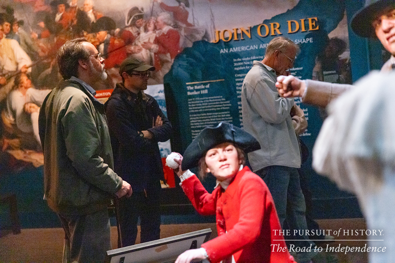 Emily Sneff, PhD, leading a tour of the Museum of the American Revolution; The Pursuit of History—The Road to Independence, Spring 2026 (photo by Joe Tacynec)-686