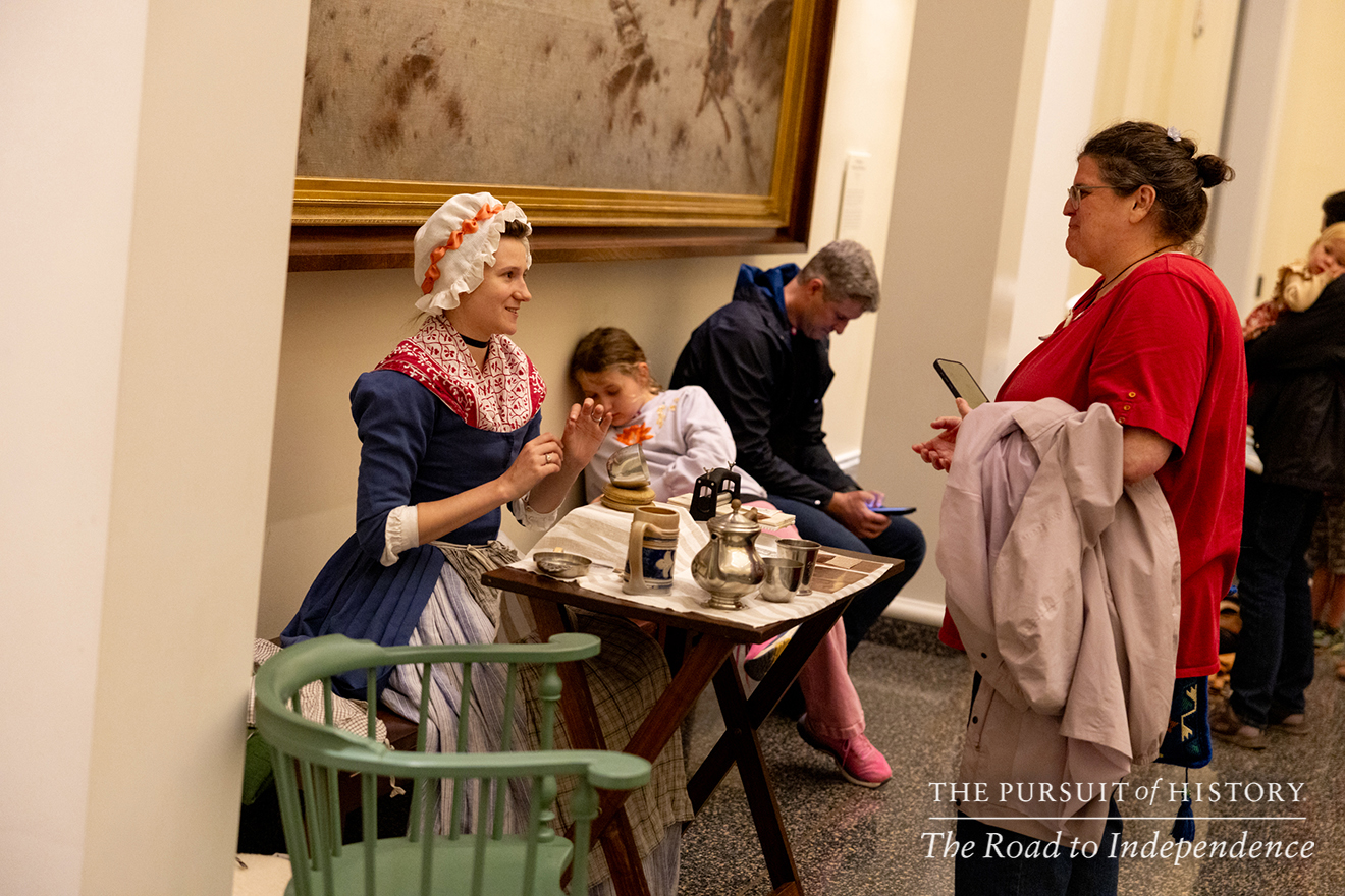 Emily Sneff, PhD, leading a tour of the Museum of the American Revolution; The Pursuit of History—The Road to Independence, Spring 2026 (photo by Joe Tacynec)-690