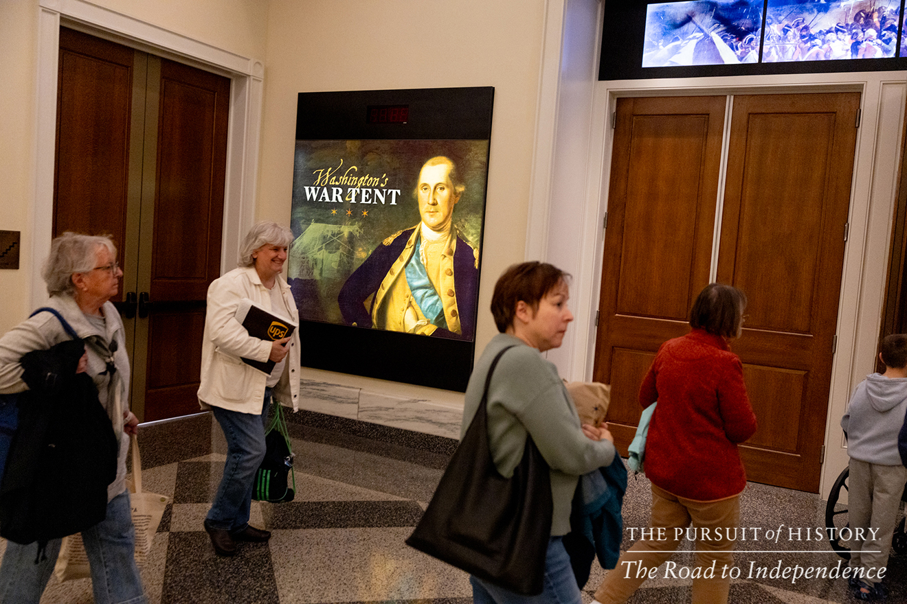 Emily Sneff, PhD, leading a tour of the Museum of the American Revolution; The Pursuit of History—The Road to Independence, Spring 2026 (photo by Joe Tacynec)-691