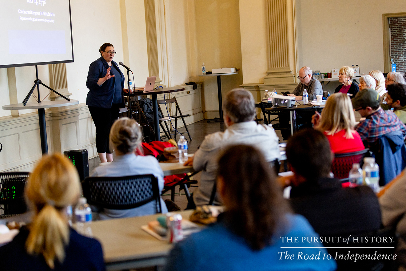 Emily Sneff, PhD, presenting Spread of the Declaration; The Pursuit of History—The Road to Independence, Spring 2026 (photo by Joe Tacynec)-588
