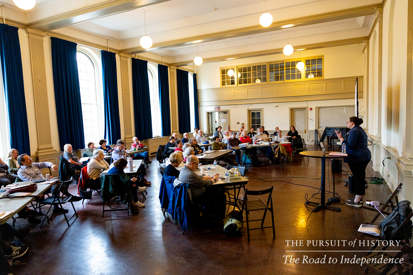 Emily Sneff, PhD, presenting Spread of the Declaration; The Pursuit of History—The Road to Independence, Spring 2026 (photo by Joe Tacynec)-600