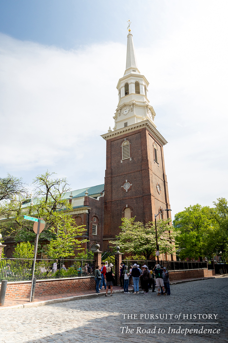 George Boudreau, PhD, leading the Neighborhood Walking Tour; The Pursuit of History—The Road to Independence, Spring 2026 (photo by Joe Tacynec)-292