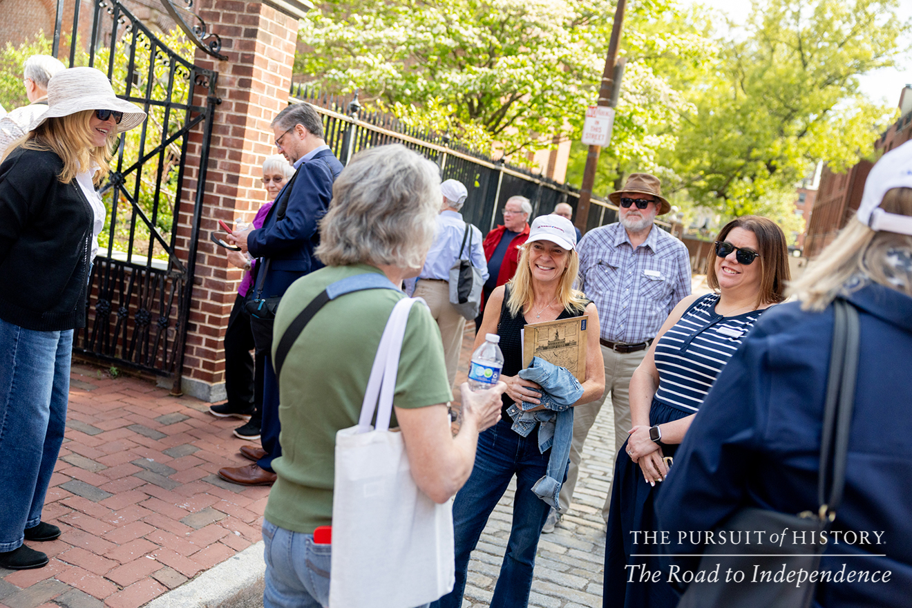 George Boudreau, PhD, leading the Neighborhood Walking Tour; The Pursuit of History—The Road to Independence, Spring 2026 (photo by Joe Tacynec)-294