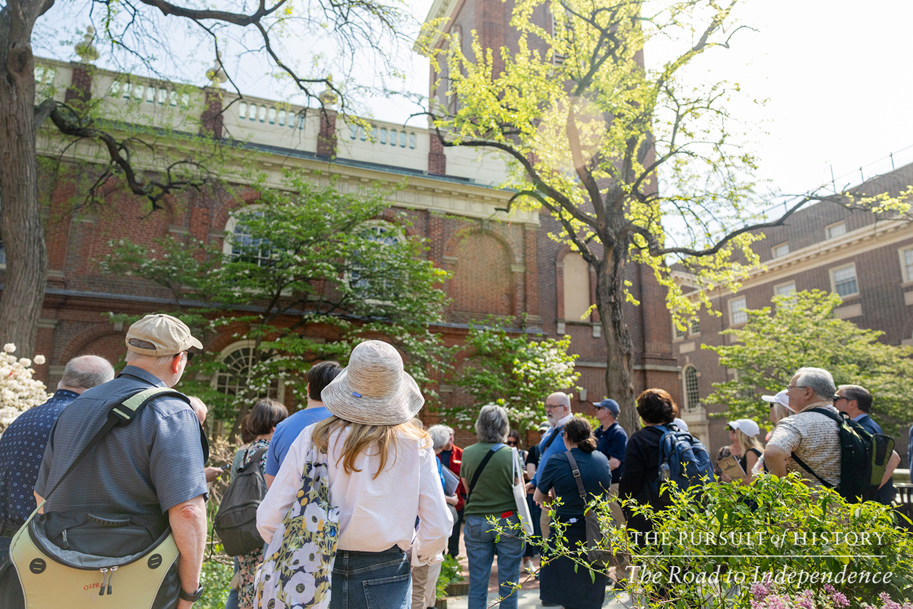 George Boudreau, PhD, leading the Neighborhood Walking Tour; The Pursuit of History—The Road to Independence, Spring 2026 (photo by Joe Tacynec)-307