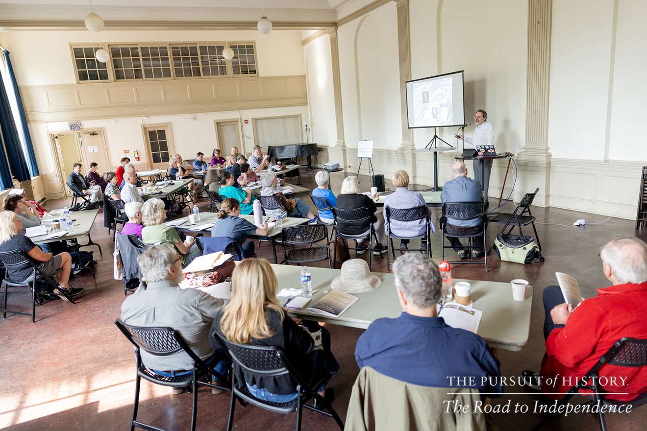 J. L. Bell, Program Director, presenting Spring 1775—The Story So Far; The Pursuit of History—The Road to Independence, Spring 2026 (photo by Joe Tacynec)-040