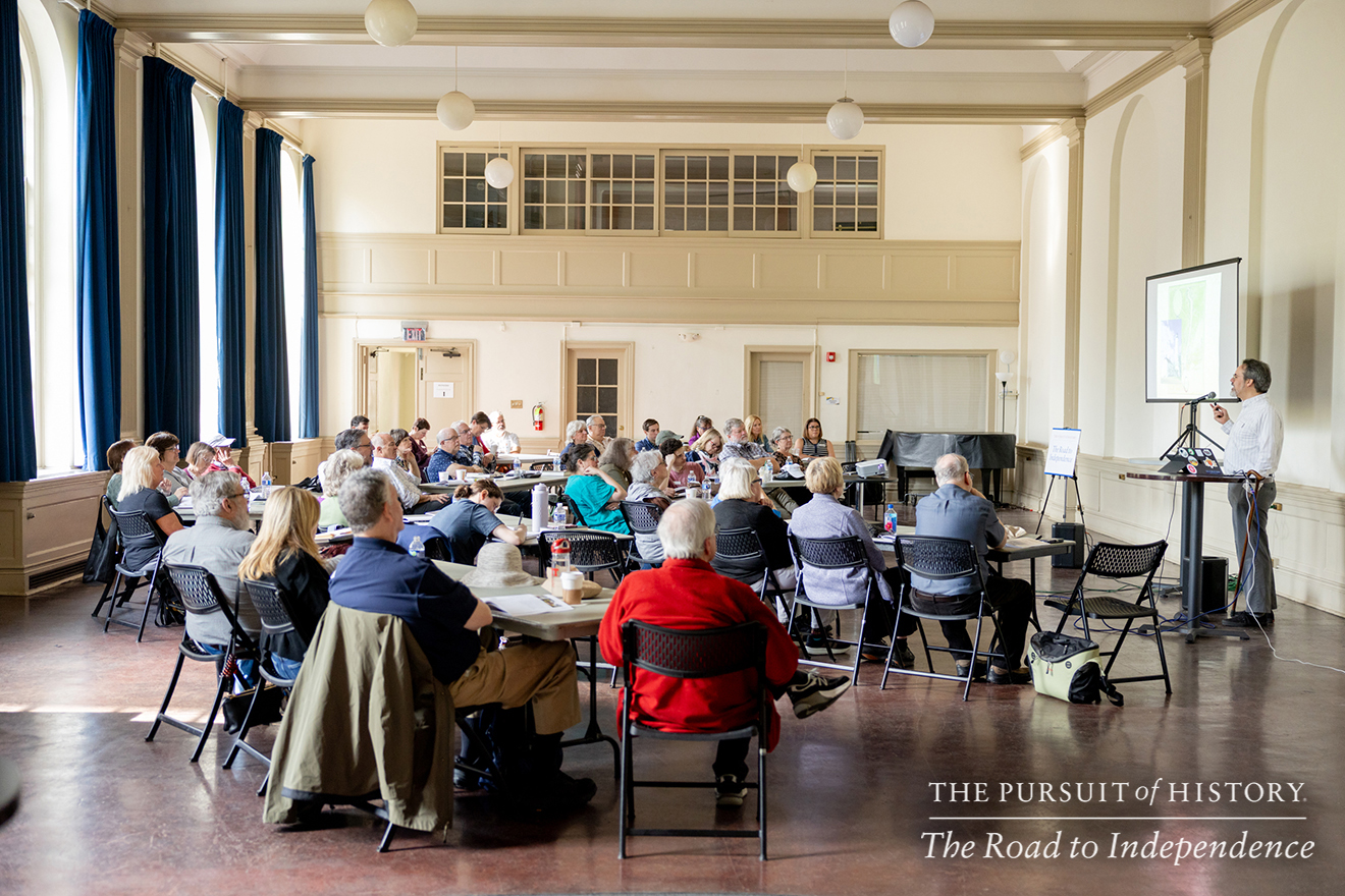 J. L. Bell, Program Director, presenting Spring 1775—The Story So Far; The Pursuit of History—The Road to Independence, Spring 2026 (photo by Joe Tacynec)-049