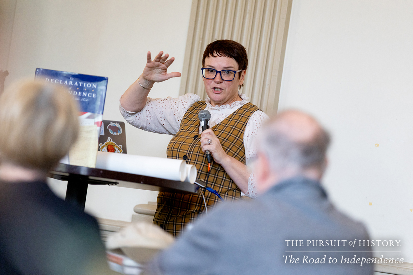 Mary Adams at the Saturday Welcome Session; The Pursuit of History—The Road to Independence, Spring 2026 (photo by Joe Tacynec)-546