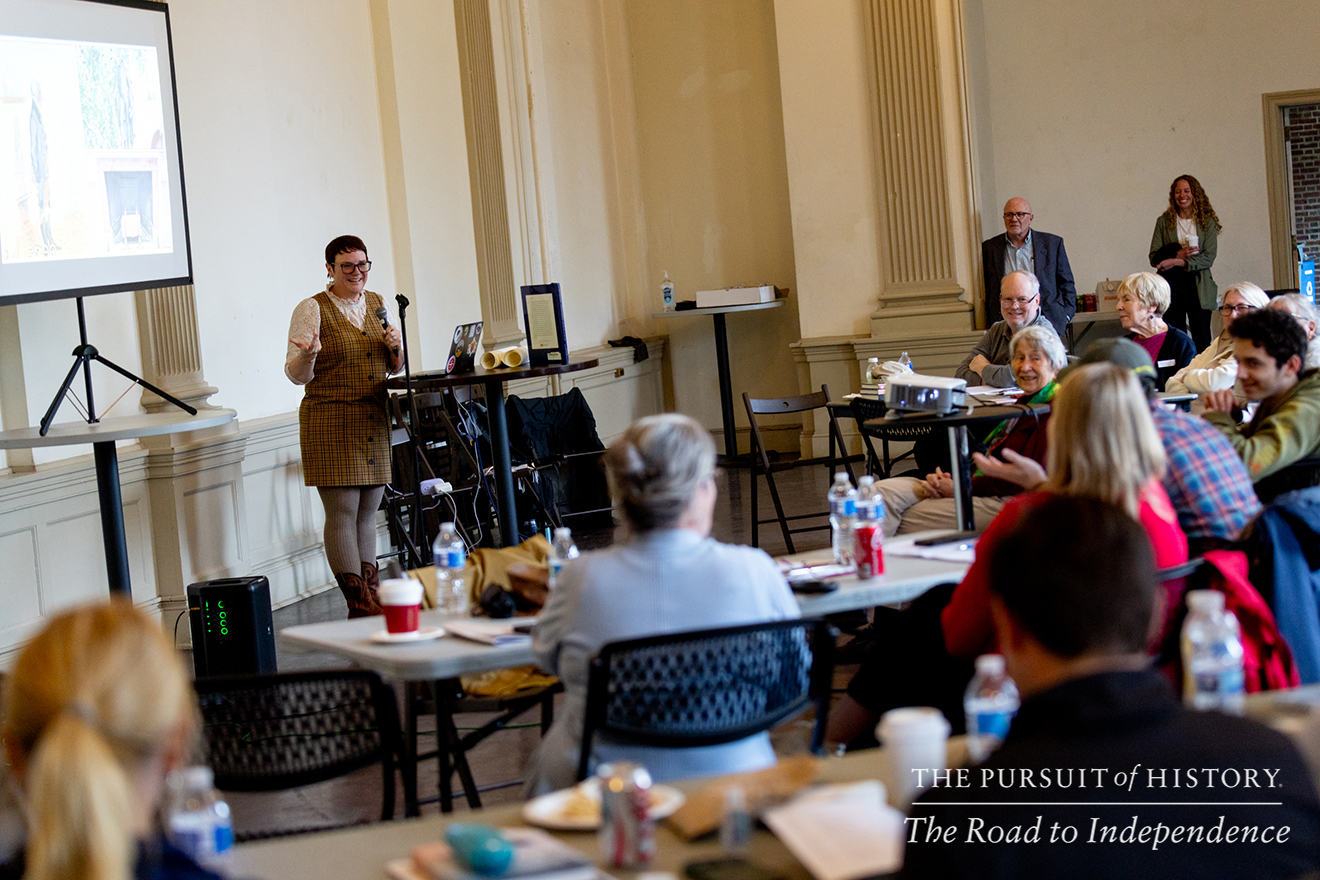 Mary Adams at the Saturday Welcome Session; The Pursuit of History—The Road to Independence, Spring 2026 (photo by Joe Tacynec)-554
