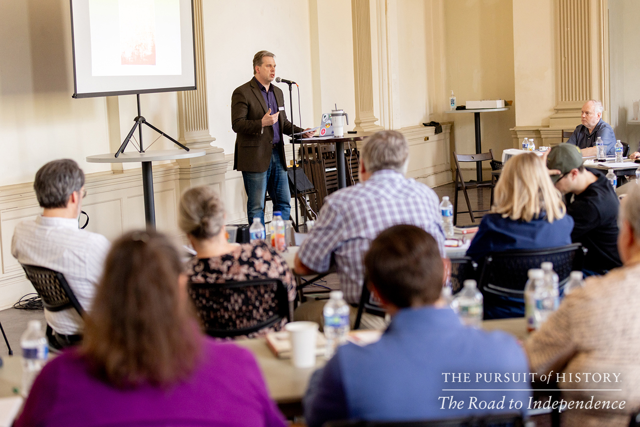 Shawn David McGhee, PhD, presenting The Dark and Untrodden Way of Independence; The Pursuit of History—The Road to Independence, Spring 2026 (photo by Joe Tacynec)-258