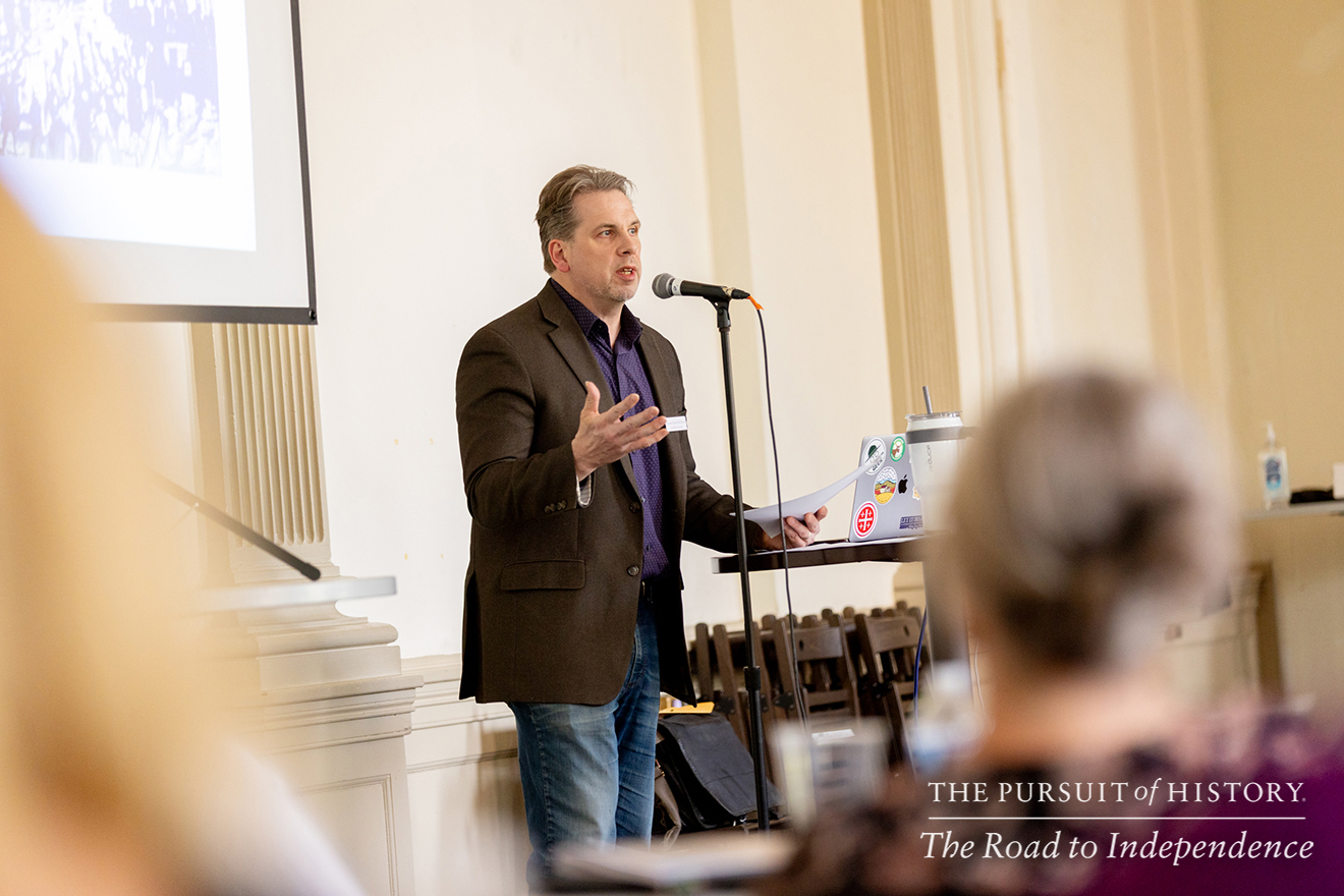 Shawn David McGhee, PhD, presenting The Dark and Untrodden Way of Independence; The Pursuit of History—The Road to Independence, Spring 2026 (photo by Joe Tacynec)-262