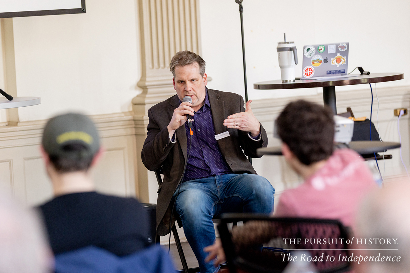 Shawn David McGhee, PhD, presenting The Dark and Untrodden Way of Independence; The Pursuit of History—The Road to Independence, Spring 2026 (photo by Joe Tacynec)-269