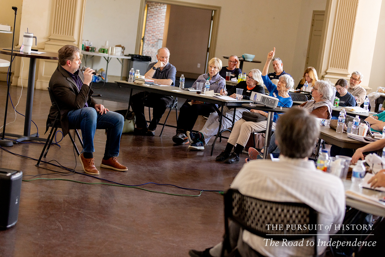 Shawn David McGhee, PhD, presenting The Dark and Untrodden Way of Independence; The Pursuit of History—The Road to Independence, Spring 2026 (photo by Joe Tacynec)-272