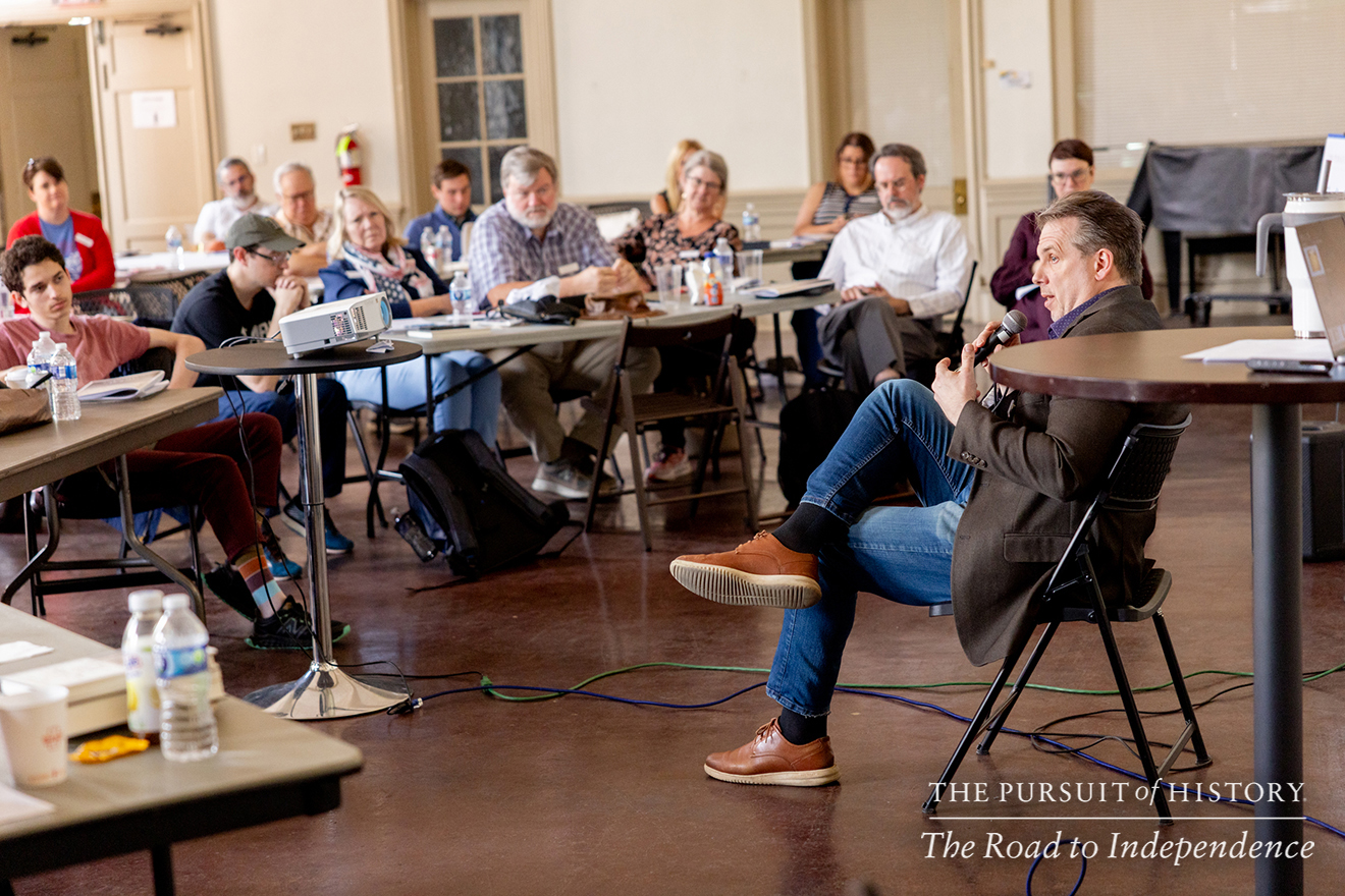 Shawn David McGhee, PhD, presenting The Dark and Untrodden Way of Independence; The Pursuit of History—The Road to Independence, Spring 2026 (photo by Joe Tacynec)-280