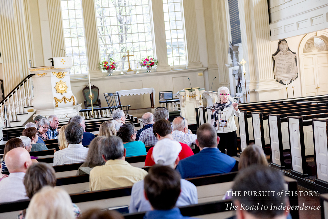 Tish Byrne leading the Guided Tour of Christ Church; The Pursuit of History—The Road to Independence, Spring 2026 (photo by Joe Tacynec)-182