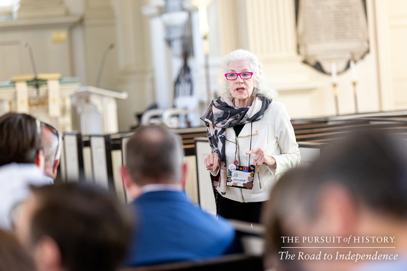 Tish Byrne leading the Guided Tour of Christ Church; The Pursuit of History—The Road to Independence, Spring 2026 (photo by Joe Tacynec)-186