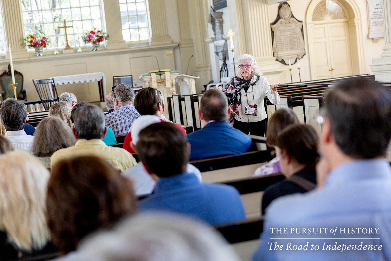 Tish Byrne leading the Guided Tour of Christ Church; The Pursuit of History—The Road to Independence, Spring 2026 (photo by Joe Tacynec)-188