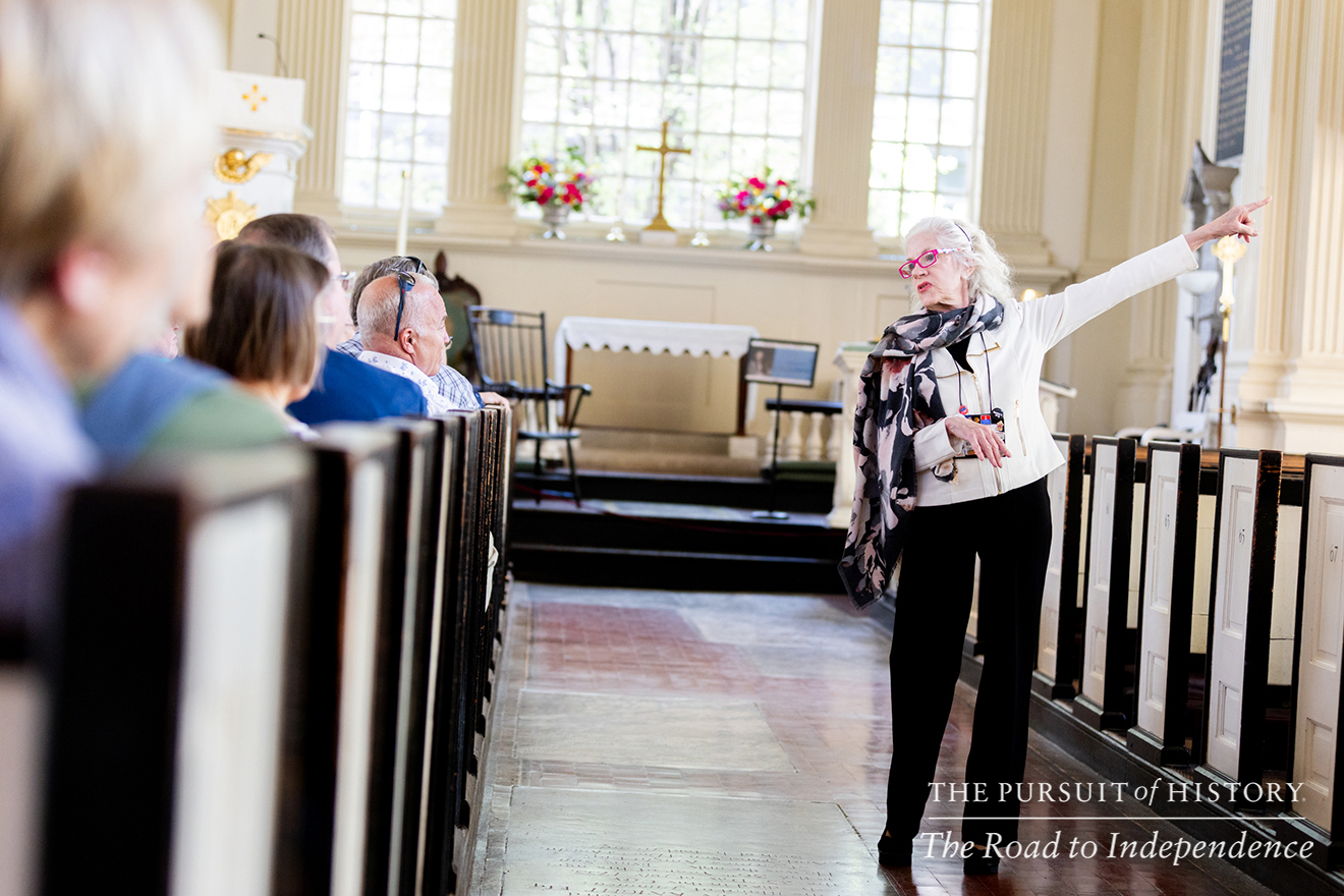 Tish Byrne leading the Guided Tour of Christ Church; The Pursuit of History—The Road to Independence, Spring 2026 (photo by Joe Tacynec)-191